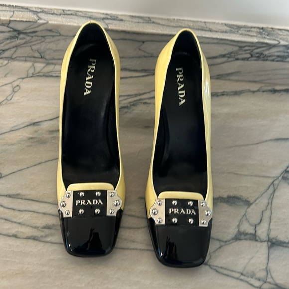 Prada heels only worn inside and on carpet. Several discolorations as depicted - Picture 1 of 12